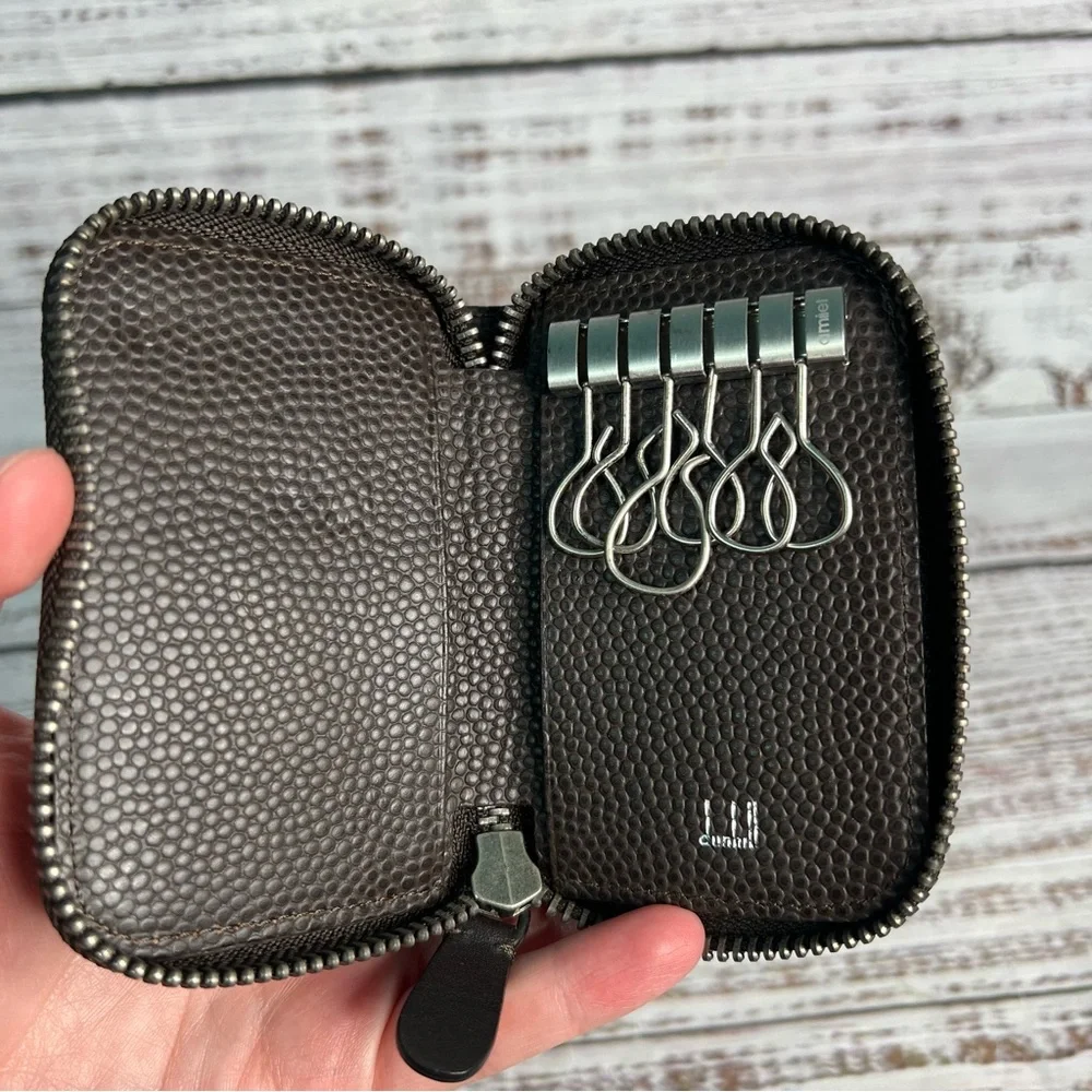 Dunhill Key Case 6 Canvas and Leather‎ Long Tail Logo Pebbled Leather Canvas